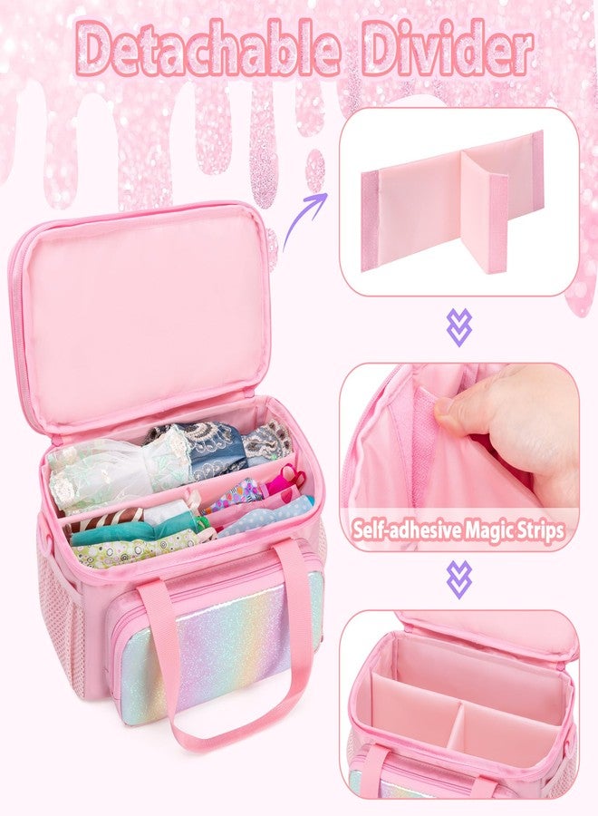 GRAOSO Carrying Case Compatible with Doll Clothes, Doll Accessories Storage Organizer, Double Layer Design, with Handle and Detachable Shoulder Strap, Case only (Pink) - Image 3
